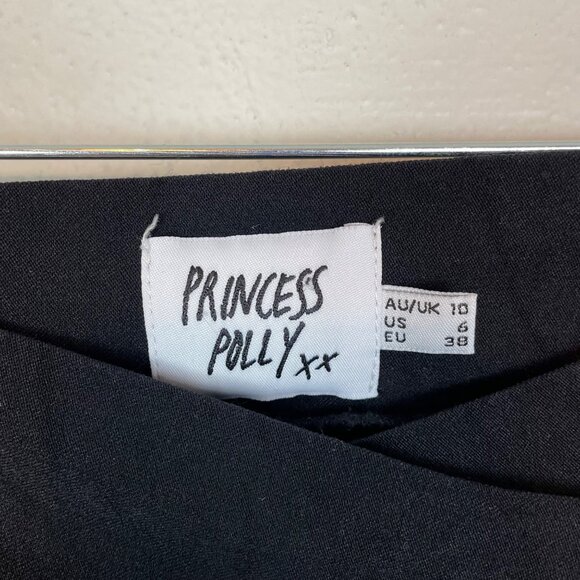 Princess Polly Women's 6 Black Mid Rise Cross Waist Straight Leg Yoga Pants - Picture 3 of 6